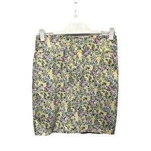 J Jill Live in Chino Pencil Skirt Womens 0P Floral Cotton Stretch Front Zip